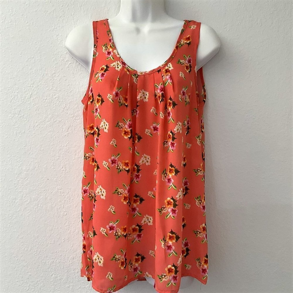 Beautiful Brenda’s USA Coral Floral Sleeveless Blouse Tank